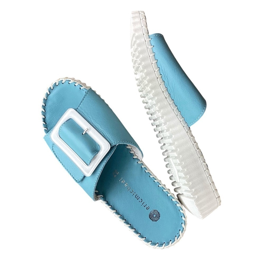 ERIC MICHAEL Darla Velcro Leather Slide Baby Blue, Size 37 (US 6.5-7) NEVER WORN - Picture 3 of 8